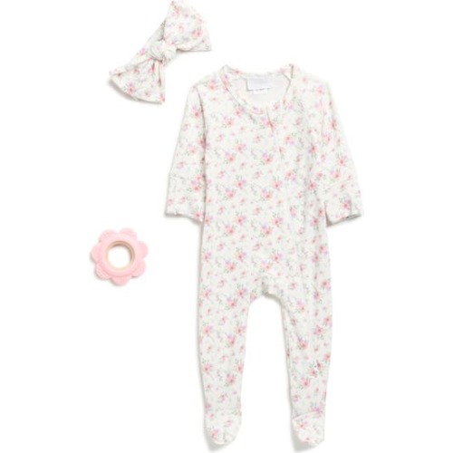 Ditsy Watercolor Floral Footie, Headband & Teether Set