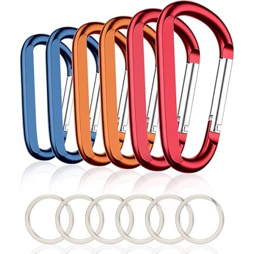 6PCS Black Carabiner Caribeaner Clip,3" Large Aluminum D Ring Shape Carabeaner with 6PCS Keyring Keychain Hook…