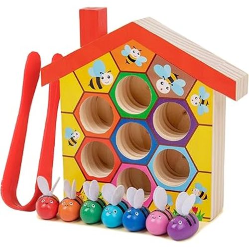 Montessori Toys for 3 Year Old, Toddler Fine Motor Skill Toy, Bee to Hive Matching Game, Color Sorting Matching Toy, Preschool Educational Learning Gift