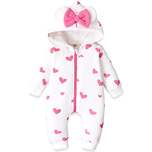 AMAWMW Newborn Baby Girl Winter Outfit Hooded Jumpsuit Infant One Piece Romper Baby Warm Snowsuit Clothes Gifts Set