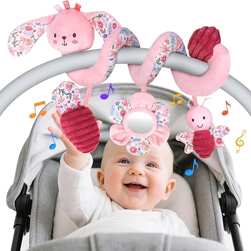 Juguetes colgantes para asiento de automóvil, juguetes de actividad en espiral para cuna y cochecito con sonajeros para bebés de 0 a 6 meses, accesorios de asiento de automóvil para bebé, juguete para