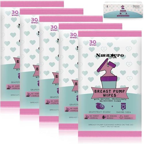 Breast Pump Wipes, 5 Packs Natural Pump Parts Cleaning On The Go, Resealable Manual Pacifier Wipe Quick Clean Breastfeeding Supplies