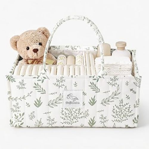 Diaper Caddy Organizer – Nursery Storage Basket (Sage Sprigs)