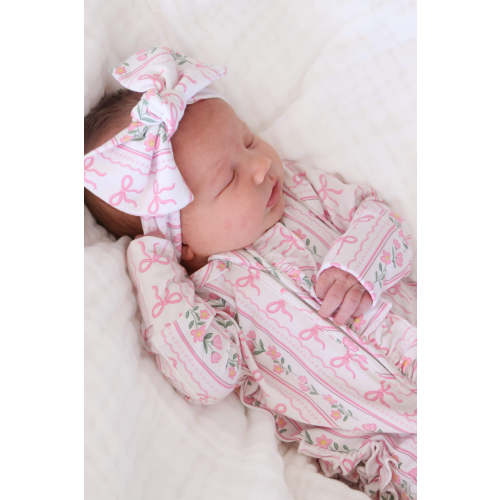 Knit Large Bow Headwrap in Coquette Garden | Caden Lane