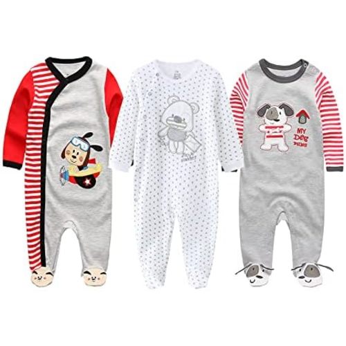 MAMIMAKA Baby Boys Girls Footies One-Piece Romper Long-Sleeve Jumsuit Cotton Newborn Clothes Set 3-Pack Baby Pajamas