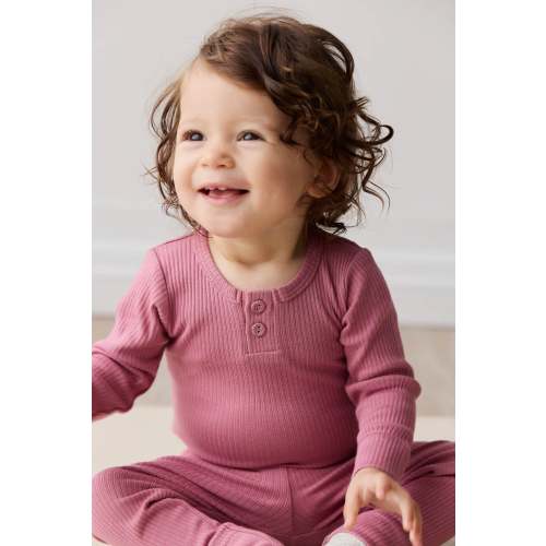 Organic Cotton Modal Long Sleeve Bodysuit - Rosette