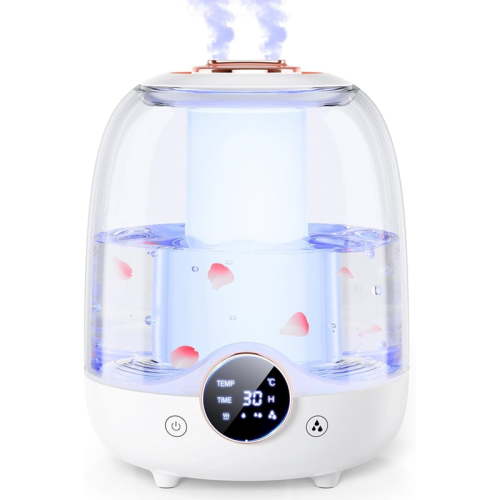 Humidifiers for Bedroom, 3L Tank for 30H 20dB Quiet Mist Time,Dual Nozzles, LED Lights,for Baby and Large Rooms,1 * Humidifier 1 * Power cord,White