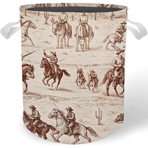 Western Laundry Basket, Country Western Cowboy Laundry Basket Hamper Waterproof Collapsible Clothes Toys Storage Bin for Bedroom Bathroom Kids Room, Toybox for Boys