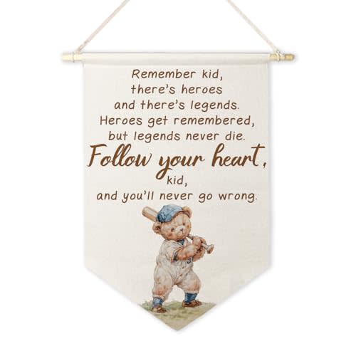 ArtisaEura Bear Nursery Inspirational Wall Canvas Banners, Baseball Bear Nursery Decor, Positive Affirmations Hanging Display Pennant Banner Flags, Baseball Wall Decor for Kids Room Bedroom Playroom