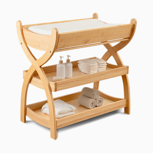 Changing Table with Two Open Shelves - Natural Wood