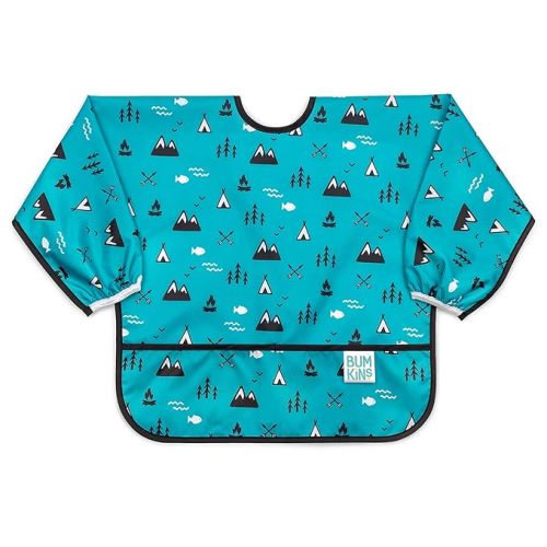 Bumkins Sleeved Bib for Girl or Boy, Baby and Toddler for 6-24 Mos, Essential Must Have for Eating, Feeding, Baby Led Weaning Supplies, Long Sleeve Mess Saving Food Catcher, Fabric, Outdoors Blue