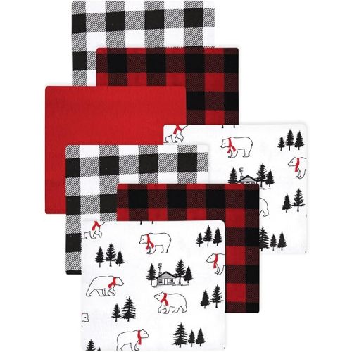 Little Treasure Hudson Baby Cotton Poly Flannel Receiving Blankets Multipack, Red Buffalo Plaid Bear, 30x30 inches