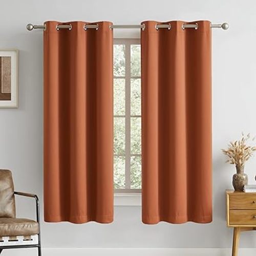 DUALIFE Rust Burnt Orange Blackout Bedroom Curtains 63 Inch Length Grommet Drapes Room Darkening Thermal Insulated (42 x 63 in, 2 Panels)