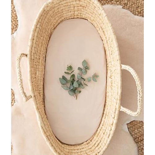 Love To Dream 2-in-1 Waterproof Bassinet Sheet & Mattress Protector | Tencel, Soft Jersey Fabric, Fits Oval & Square Mattresses, Machine Washable, Anti-Bacterial, Quiet Waterproof Backing | Taupe