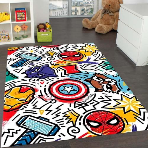 Superhero Comic Kids Rug – Washable Playroom Carpet for Boys