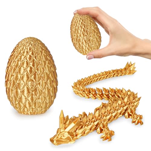 Small Dragon Eggs with Dragon Inside, 3D Printed Surprise Funny Gifts for Kids, Articulated Dragon Fidget Toys for Adults, Executive Desk Toys Office Room Décor (Gold)