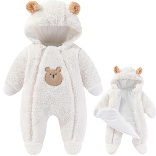 Fairy Baby Newborn Baby Winter Snowsuit Bear Thick Romper Footie Double Zip Hooded Jumpsuit Fleece Coat Infant Boy Girl 0-12M