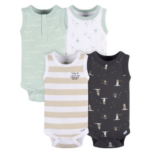 Gerber Baby Boys' Onesies Bodysuits - Coastal - 3-6 Months - 4-Pack
