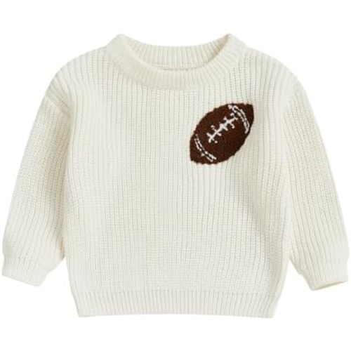 Toddler Kids Fall Winter Outfits Football Rugby Embroidered Sweater Oversized Long Sleeve Knitted Sweatshirt