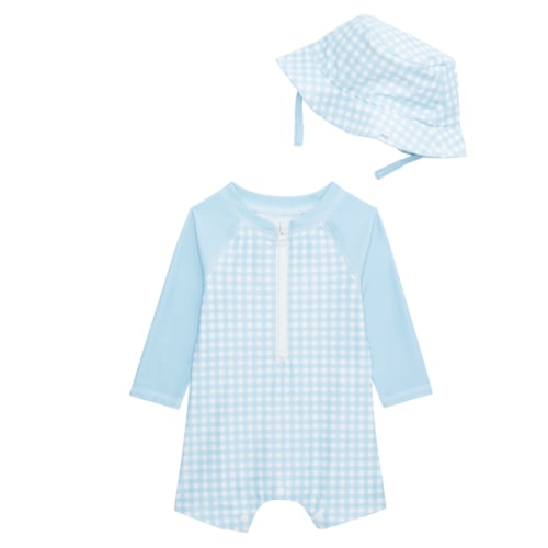 Mudpie Blue Gingham Rashguard with Hat – Oh Baby Prenatal Imaging & Little Ones Boutique