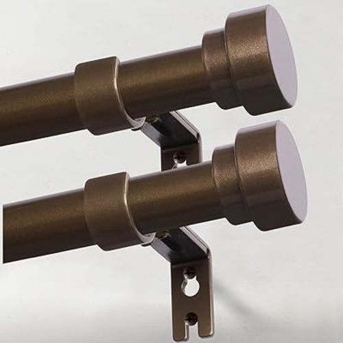 Heavy Duty Curtain Rods for Windows 28 to 48 Inch, 1 Inch Bronze Curtain Rods Set of 2 Pack for Outdoor Patio, Farmhouse, Bedroom, Kitchen, Adjustable Easy Install Drapery Rod (Bronze,30-60-2p)