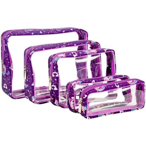 TSA Approved 5-Piece Diaper Bag Organizer Pouch Set Clear Waterproof TPU Kids Toiletry Storage Set Travel Packing Clutch Cube Bags for Baby Nursing