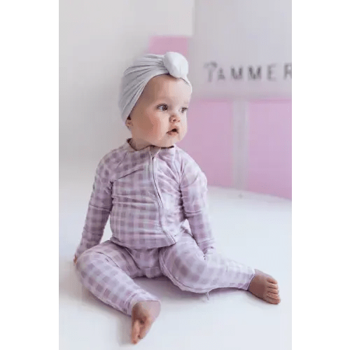 Purple Gingham Zipper Romper – In My Jammers