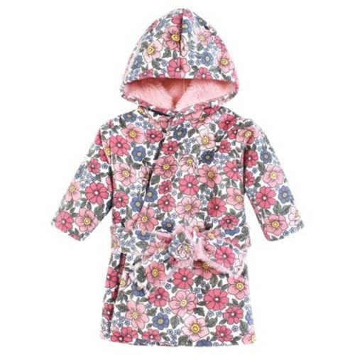Hudson Baby Girls Mink with Faux Fur Lining Pool and Beach Robe Cover-ups, Pink Blue Pretty Floral, 0-6 Months