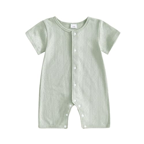 Newborn Baby Girl Boy Short Sleeve Knit Romper Infant Summer Clothes Button Jumpsuit One Piece Outfit