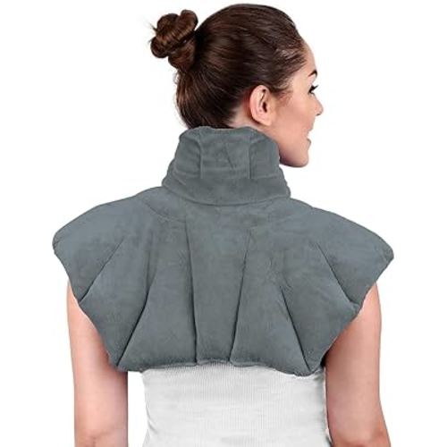 Microwavable Heating Pad for Neck, Shoulders, and Back by Joy & Grace | 5 Lb Weighted Neck & Shoulder Wrap | Moist Heat Therapy Pack for Relaxation and Comfort | Soft Micro-Mink Cover | Unscented Gray