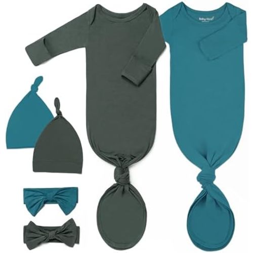 Newborn Baby Knotted Gown, Ultra-Soft Infant Sleeper Coming Home Outfit with Hat, Bowknot (2 Packs)