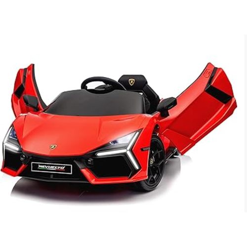 Winado 12V Ride on Car, Licensed Lamborghini Revuelto Kids Electric Car for Toddlers W/Remote Control, Battery Car for Kids with Bluetooth, Hydraulic Doors, 3 Speeds, LED Lights, Music (Red)