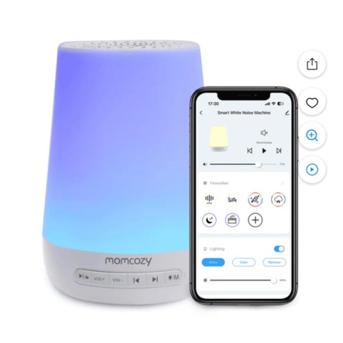 Momcozy Baby Sound Machine, 34 Soothing Sounds, 7-Color LED Night Light, Portable White Noise Machine