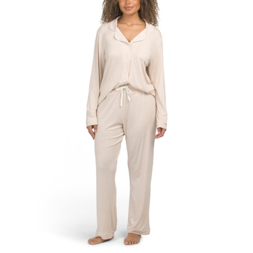 2pc Modal Long Sleeve Notch Collar Top And Pants Pajama Set | Family Pajamas | Marshalls