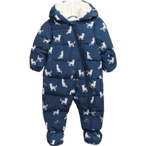 Wolf Pup Hooded Water Repellent Puffer Snowsuit, 3M