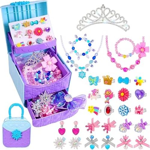 PinkSheep Unicorn Kids Jewelry for Girls: Toddler Princess Dress Up Unicorn Toy Set, Ring Necklace Bracelace Earing Clip for Little Girls, for Kids Toddler Jewelry Age 3-8
