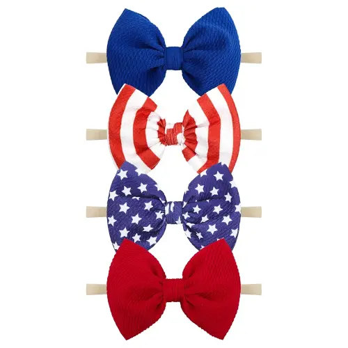 YanJie 4th of July Flag Baby Nylon Headbands Bows Red Blue White Star Spangled Hairbands Bows Hair Accessories for Newborns Toddlers Kids 4 Pcs
