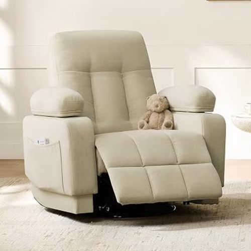 CHITA Nursery Rocking Chair with Adjustable Armrest, Triple Motor, Sand