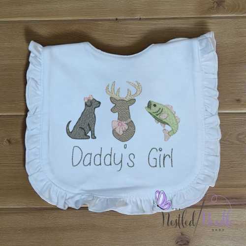 Girls Hunting Trio Embroidered Baby Bib/Daddy’s Girl Hunting Fishing Baby Bib