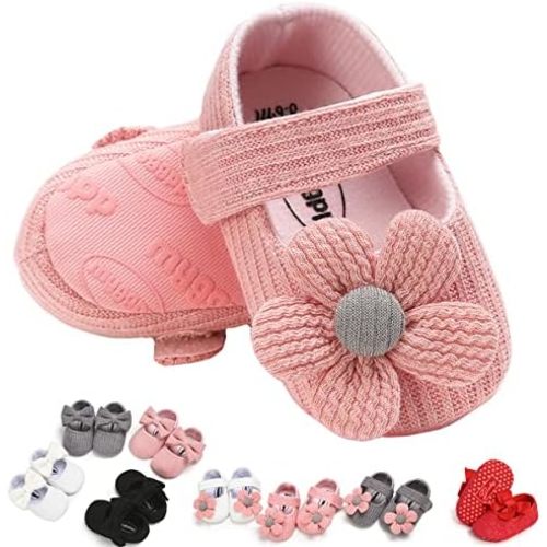 Baby Girls Mary Jane Flats with Bowknot Floral Princess Wedding Dress Shoes Soft Newborn Infant Crib First Walkers Prewalker