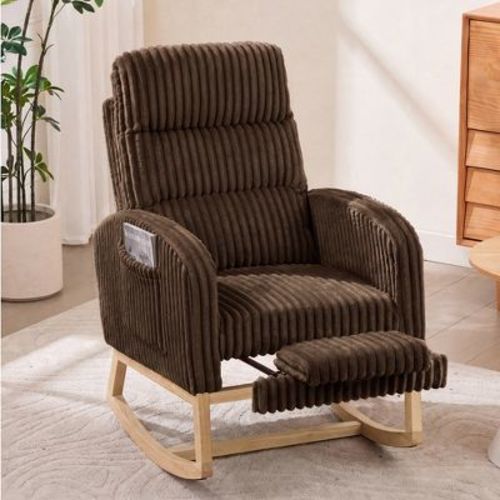 Modern Rocking Chair with Ottoman, Nursery Glider Rocker with Side Pocket, Comfortable Upholstered Armchair for Living Room, Bedroom & Nursery