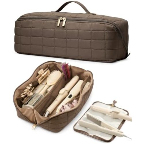 Hair Tools Travel Bag with Heat Resistant Mat, Taupe Brown