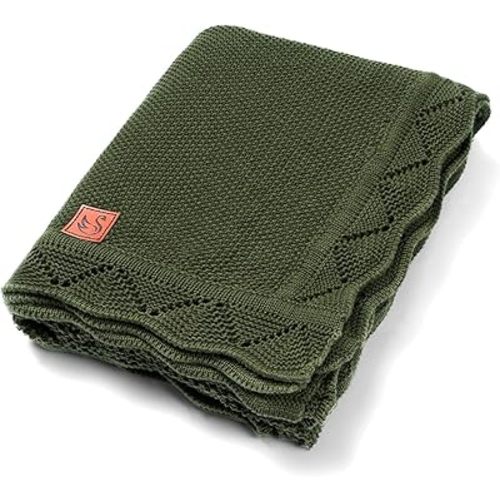 Heirloom Lace Blanket for Baby - 100% Luxury Soft Cotton Knit Warm Cozy Cuddle Stroller Crib Blanket for Newborns, Infants, & Toddlers (Forest Green)