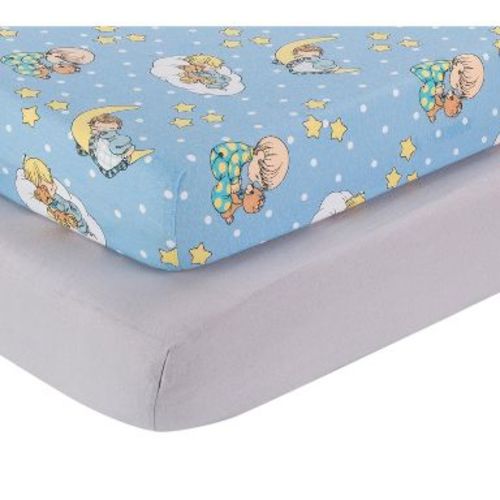 Everyday Kids 2-Pack Boys Crib Sheets – 100% Jersey Cotton, Precious Moments Print & Solid Gray – Fits Standard Crib Mattress