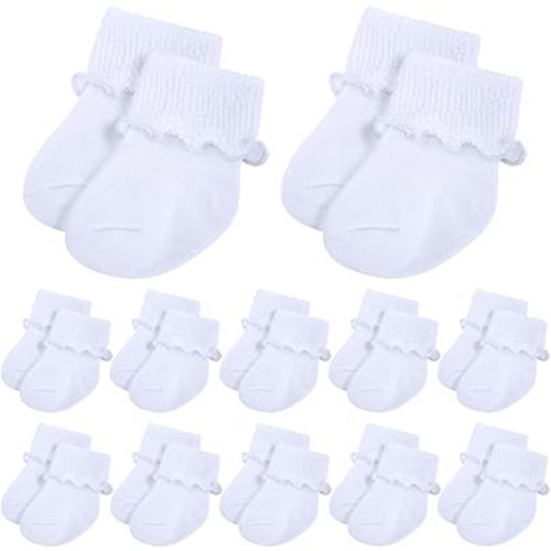 Toulite 12 Pairs Preemie Socks Baby Girls Boys Cotton Premature Ruffle Turn Cuff Sock for Hospital NICU Newborn