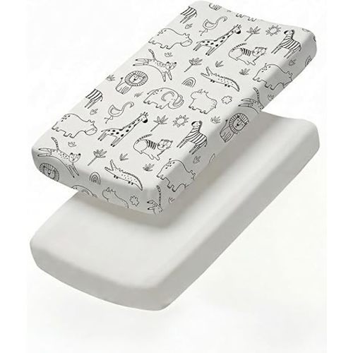 Changing Pad Cover - Pack of 2 Diaper Change Sheets - 32x16in, Zoo Sketch