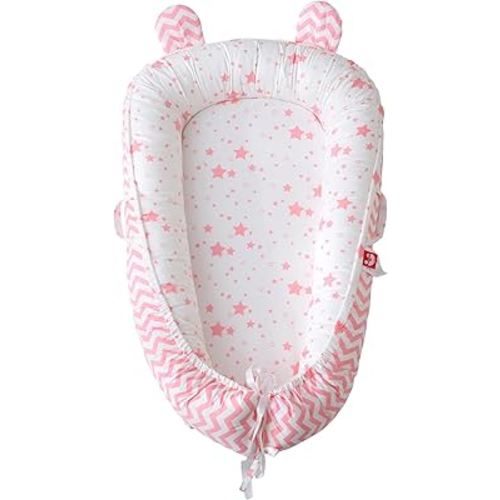 Baby Snuggle Nest Lounger for Newborn 0-24 Months, Breathable & Soft Cotton Infant Baby Nests Cover, Portable & Lightweight Infant Lounger for Home and Travel (Pink)