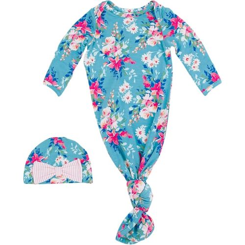 RuffleButts Baby Girls Ruffle Knotted Sleep Gown & Hat Set