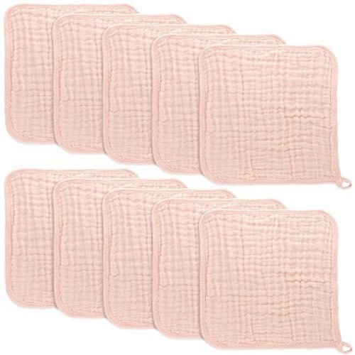 Baby Washcloths Muslin Cotton, Large 10”x10” by Comfy Cubs, Color: Lace pink