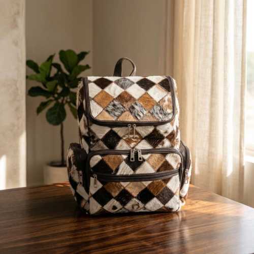 Handmade Cowhide Leather Backpack | Patchwork Western Rucksack Travel Backpack Large | Unique Cow Print Diaper Backpack Bag Gift